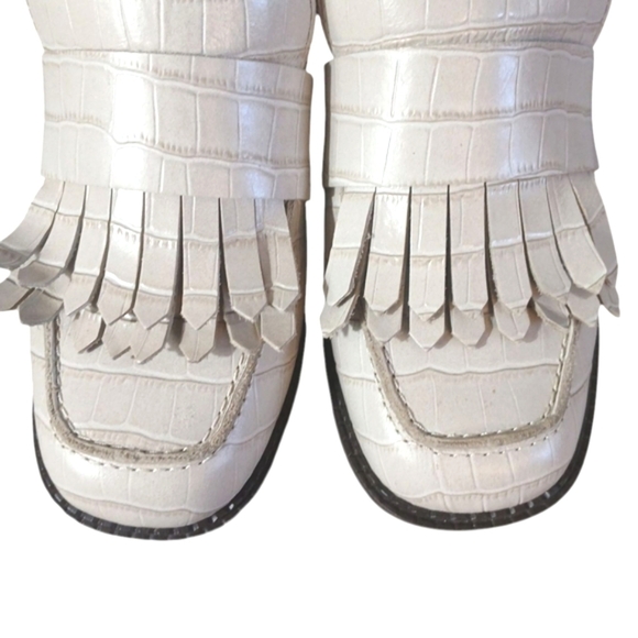 ALL BLACK Cream Croc Embossed Heeled Loafers Size 9.5 - Picture 4 of 14